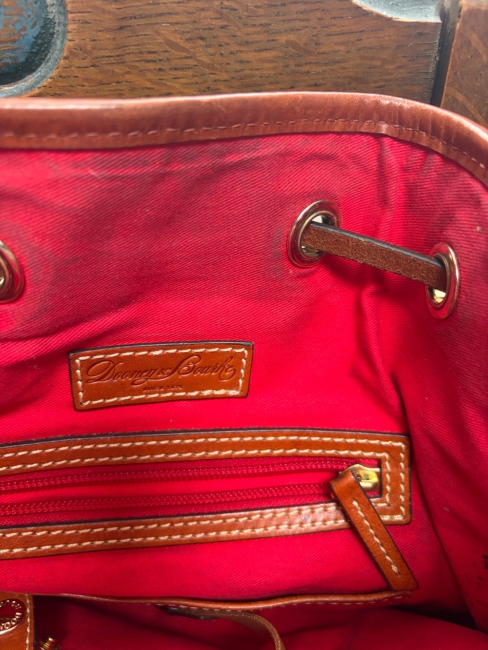 Dooney & Bourke Black Pebbled Leather Tote with Brown leather Trim and Tassel - Picture 8 of 16